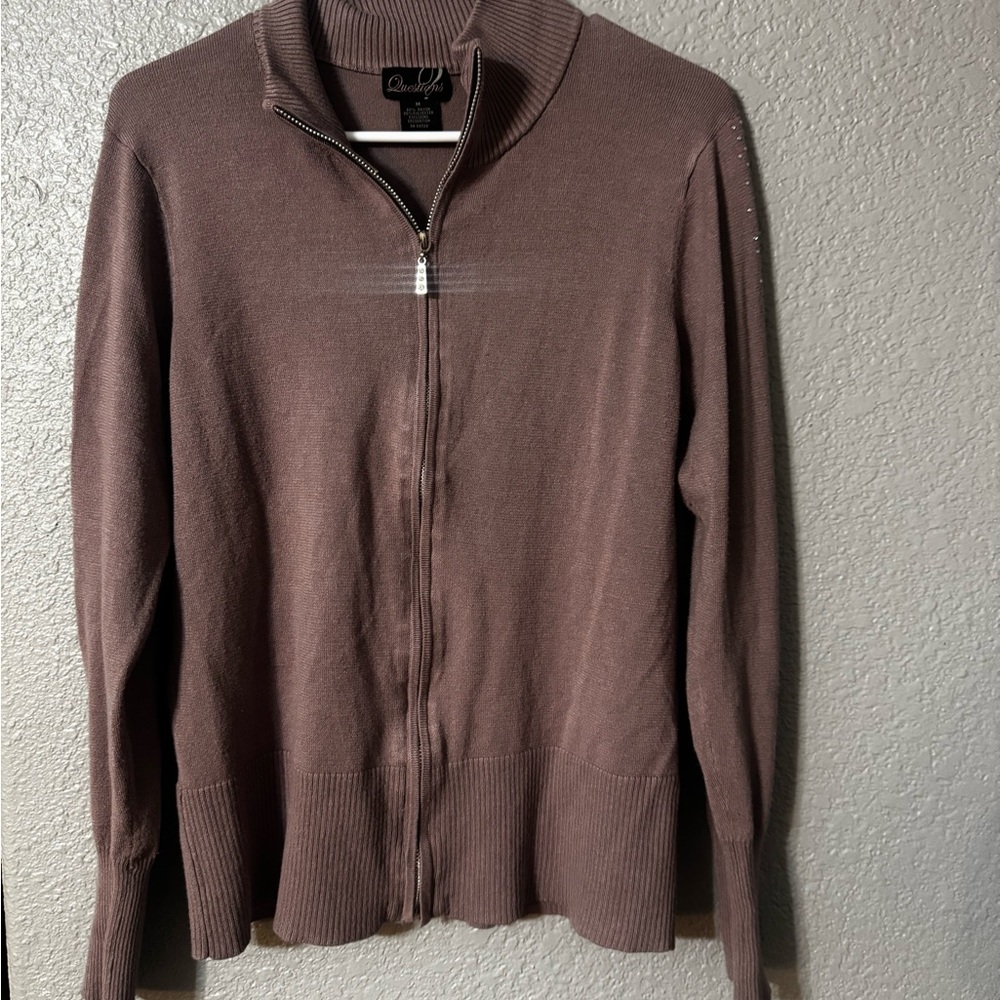 Questions Zip‑Up Knit Sweater | Women’s Medium | Dark Rose Pink Full Zip